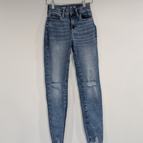 *3/$10* Old Navy High-Rise Distressed Rockstar Jeggings Light Blue Size 14 - Picture 2 of 4